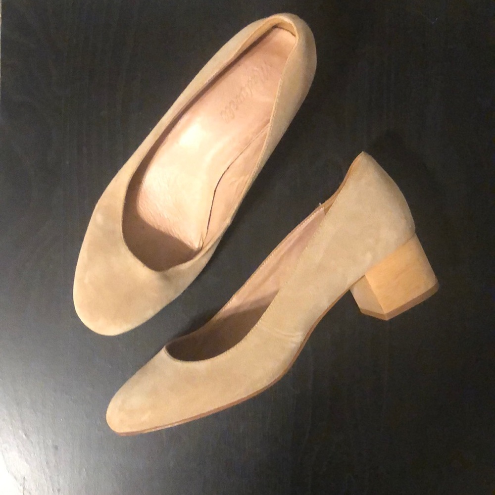 Madewell Ella Pump Tan Beige Wood Block Heel Suede